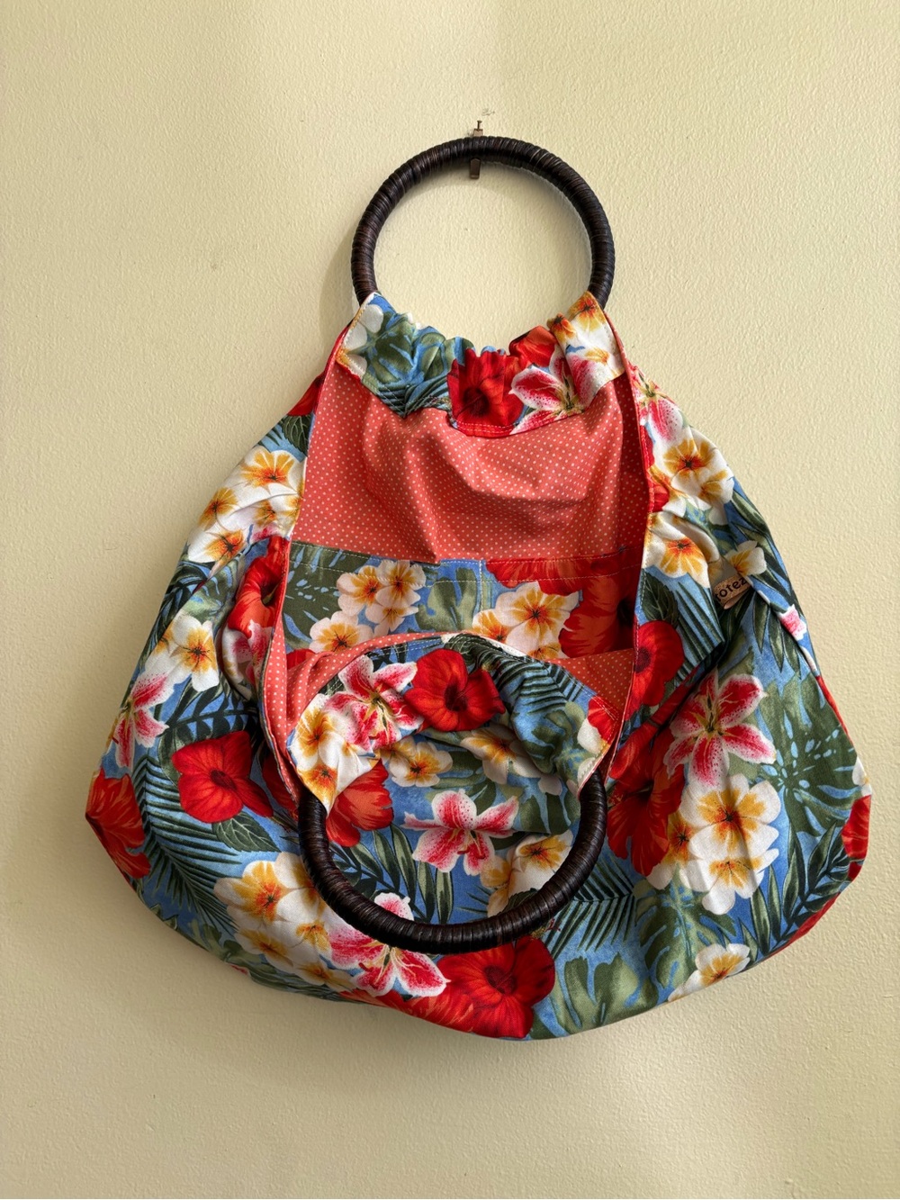 Tropical Floral Red & Green Ring-Handle Tote